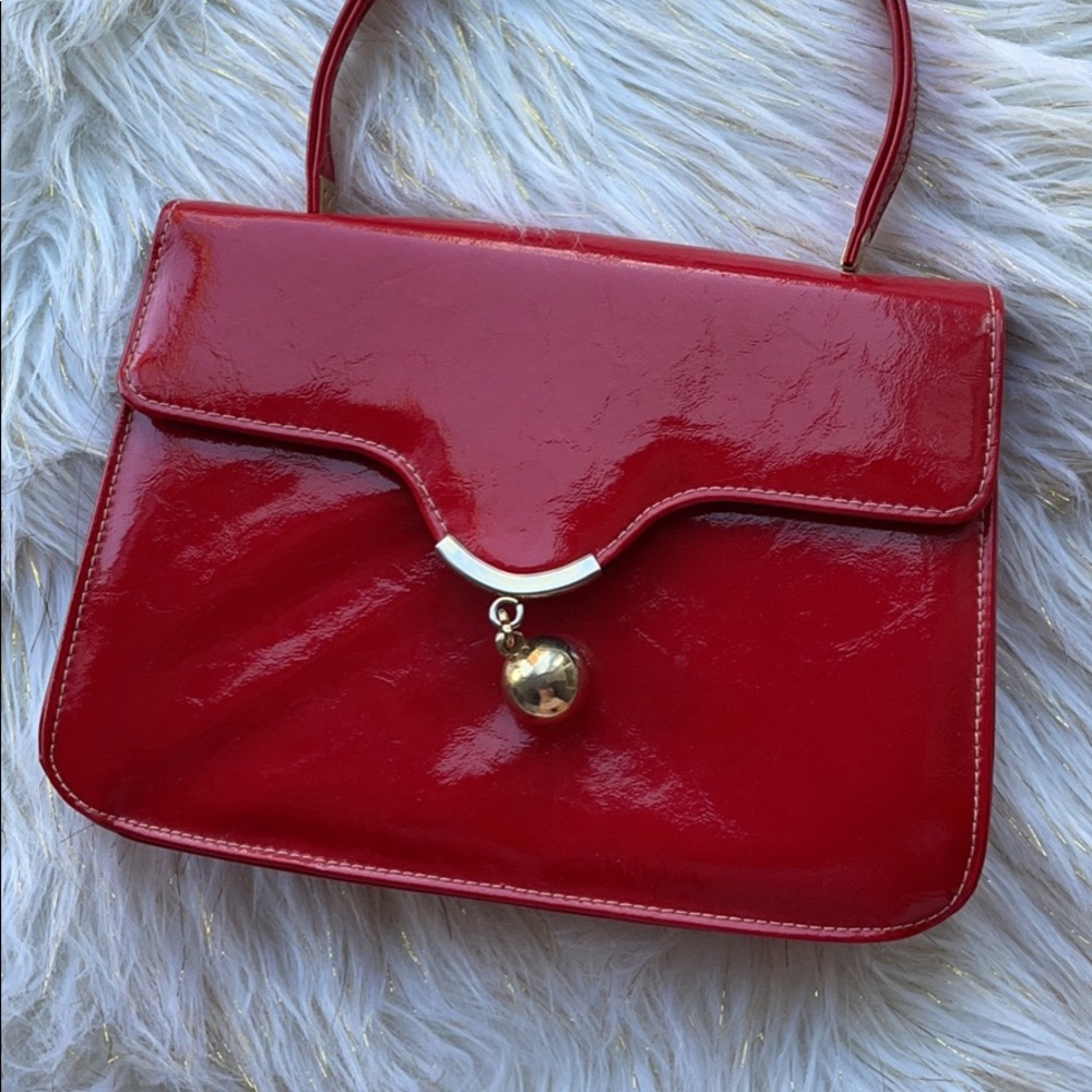 60s Textured Patent Purse w/ Gold Ball